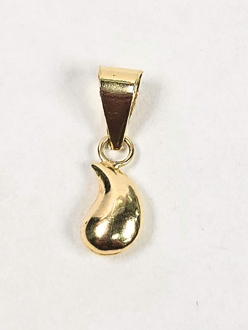 10K Gold Puffy Water Drop Pendant Charm Teardrop High Polish Minimalist 11.5mm